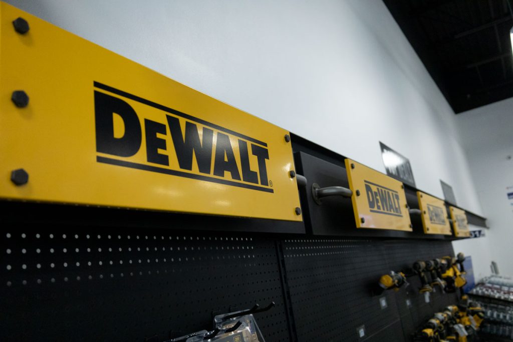 Row of batteries and electrical dewalt in mcallen.